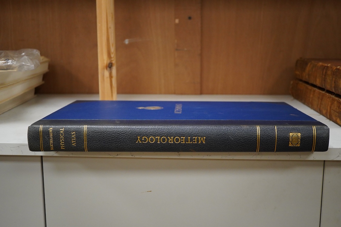 Atlas of Meteorology (Bartholomew's Physical Atlas - vol. III). num. coloured plates, letterpress text; publisher's gilt half morocco and cloth, gilt top, folio. 1899. * prepared at the Edinburgh Geographical Institute;